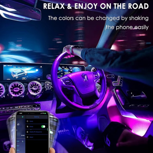 RGB Car Interior LED Strip Lights (4-Piece) | App Control, Music Sync, USB Plug - Picture 6 of 7